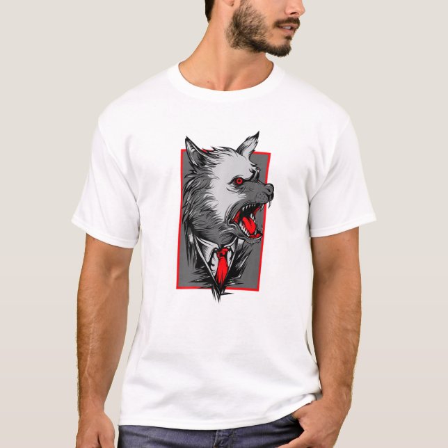 Wolf With Red Eyes And Red Tie Animal Wolf T-Shirt (Vorderseite)