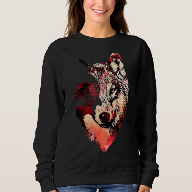 Wolf Wolf Silhouette Landschaftsabenteuer Wild Ani Sweatshirt (Vorderseite)