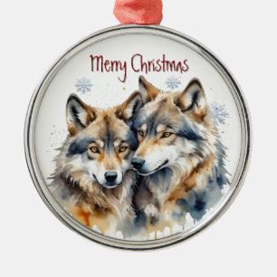 Wolf Wölfe Wasserfarbe Tierart Ornament Aus Metall