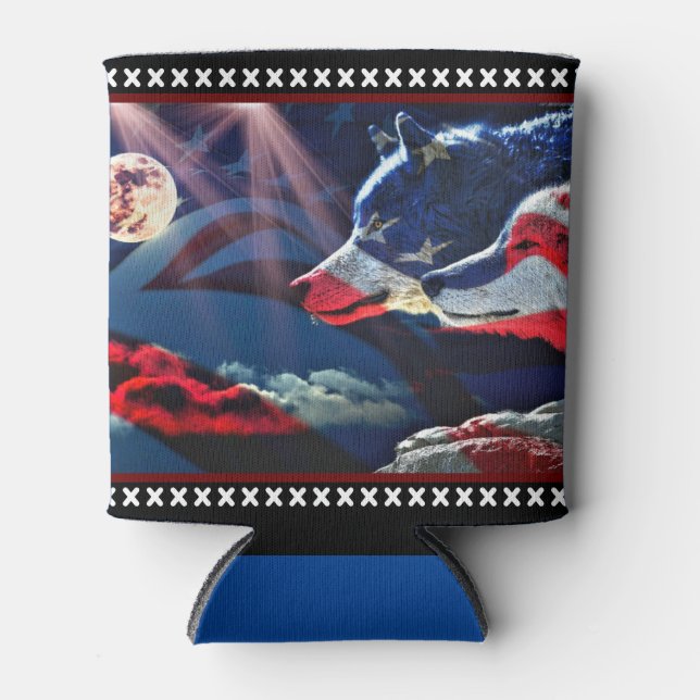 Wolf Wolves Full Moon American Flag Dosenkühler (Vorderseite)