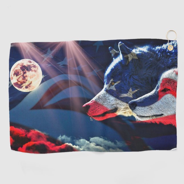 Wolf Wolves Full Moon Golfhandtuch (Horizontal)