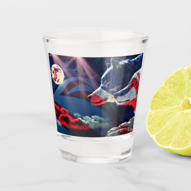 Wolf Wolves Full Moon Schnapsglas (Vorderseite)