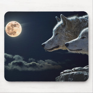 Wolf Wolves Howling am Vollmond nachts Mousepad