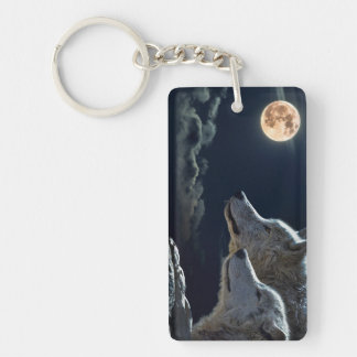 Wolf Wolves Howling am Vollmond nachts Schlüsselanhänger