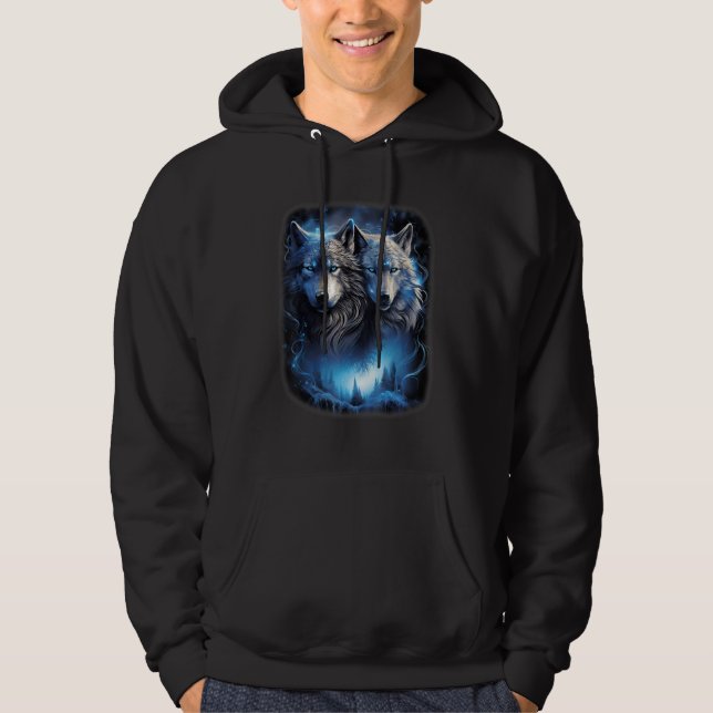 Wolf Wolves in Forest Galaxy Moon Fantasy Kunst, D Hoodie (Vorderseite)