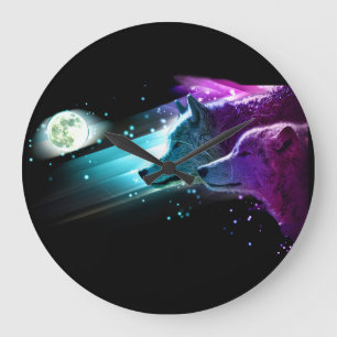 Wolf, Wolves Moon, Moonlight. Spirit Animal Große Wanduhr