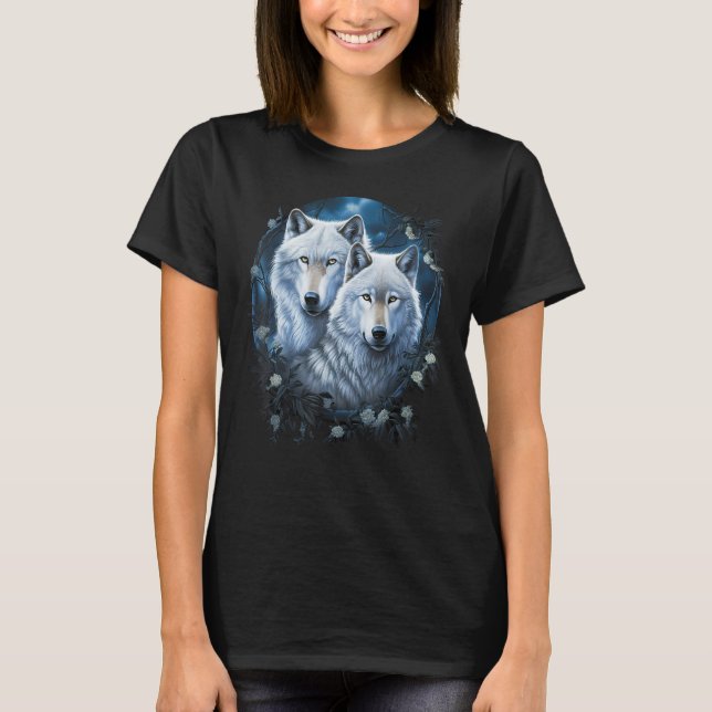 Wolf Wolves of Forest by Night Moon Fantasy Kunst, T-Shirt (Vorderseite)