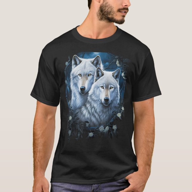Wolf Wolves of Forest by Night Moon Fantasy Kunst, T-Shirt (Vorderseite)