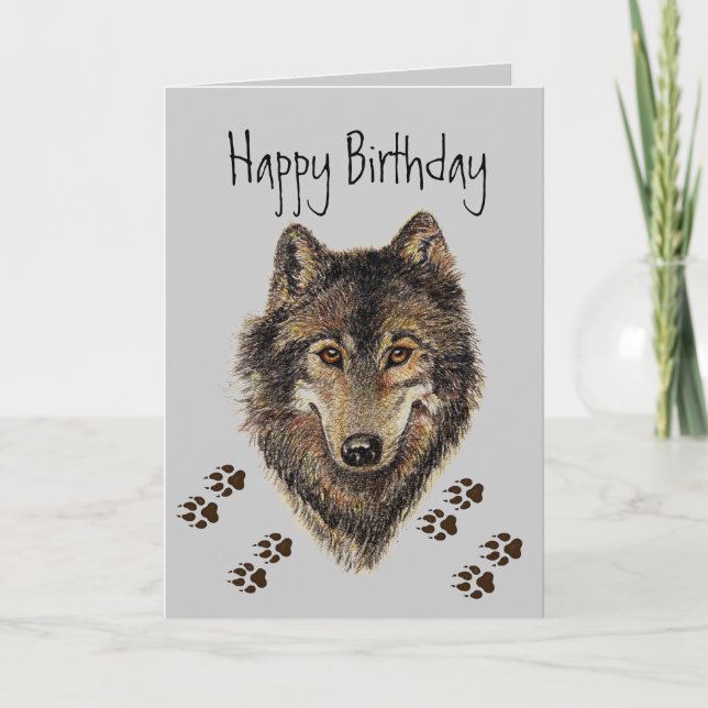 Wolf , Wolves,Tracks Animal Birthday Card Karte (Vorderseite)