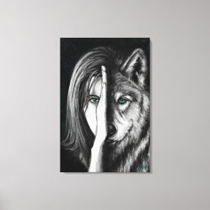 Wolf Woman - Emotion Canvas Print - Malerei Art Leinwanddruck