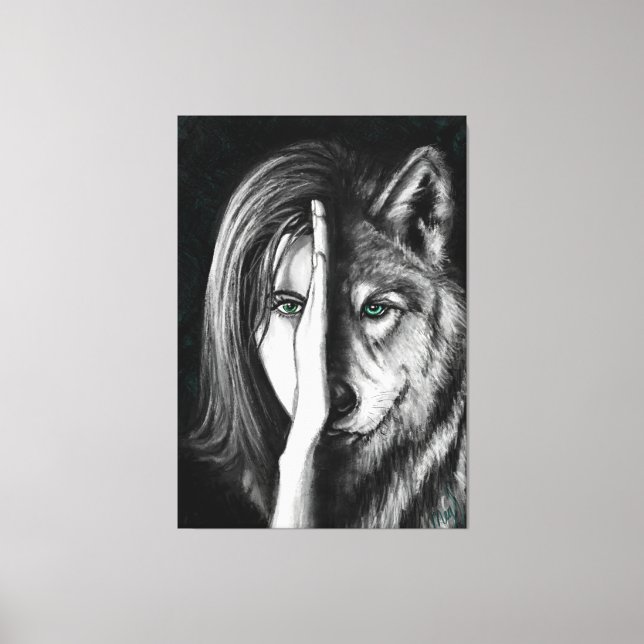 Wolf Woman - Emotion Canvas Print - Malerei Art Leinwanddruck (Vorderseite)