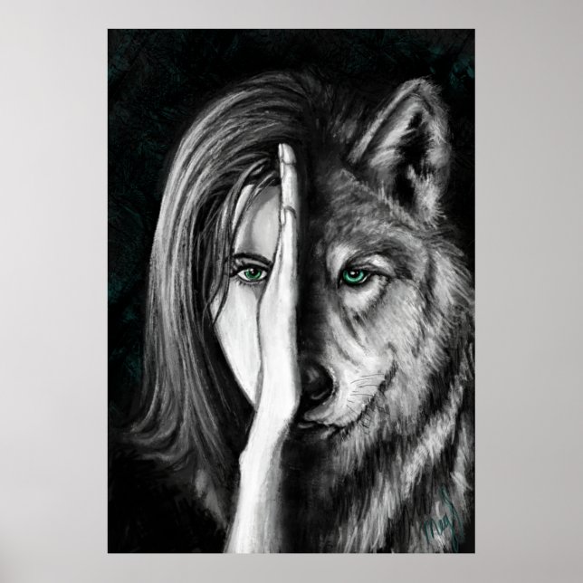 Wolf Woman - Emotion Poster Print - Malerei Art (Vorne)