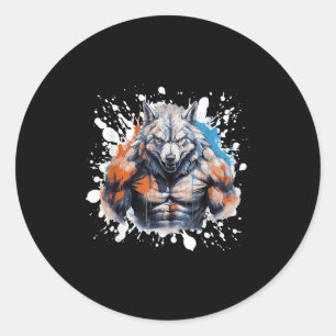 Wolf Workout Fitnessstudio Kämpfer Bodybuilder Runder Aufkleber
