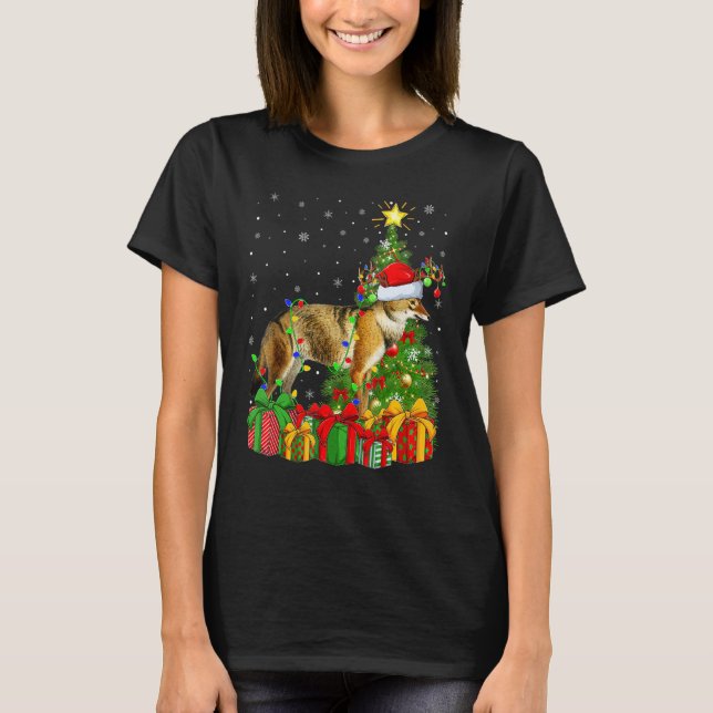 Wolf   Xmas Holiday Santa Wolf Christmas Tree T-Shirt (Vorderseite)