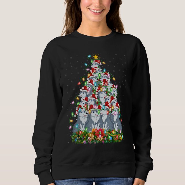 Wolf   Xmas Lights Santa Wolf Christmas Tree Sweatshirt (Vorderseite)