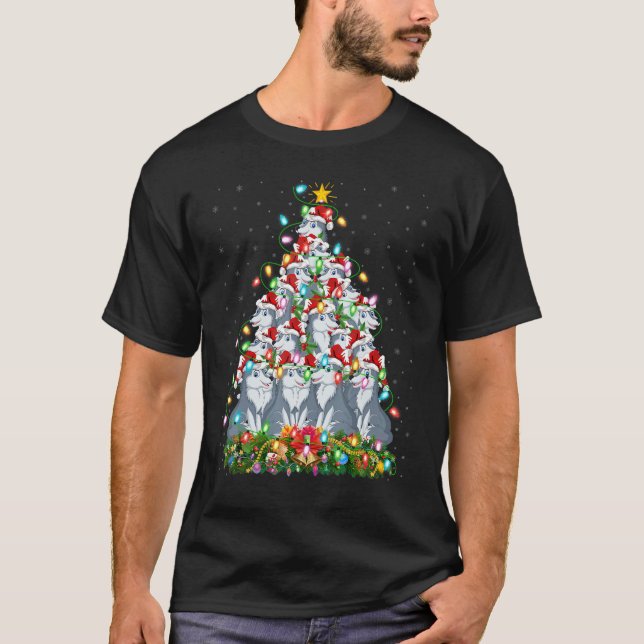 Wolf   Xmas Lights Santa Wolf Christmas Tree T-Shirt (Vorderseite)