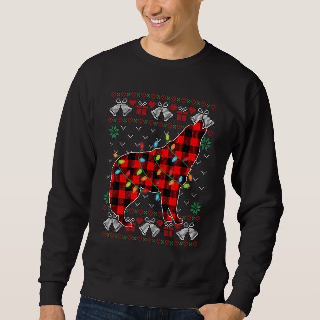 Wolf     Xmas Lights Ugly Christmas Sweater Sweatshirt (Vorderseite)