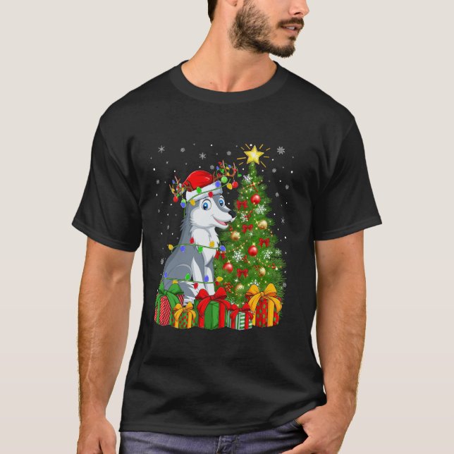 Wolf Xmas Tree Lighting Weihnachtsmannmütze Wolf W T-Shirt (Vorderseite)