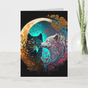 Wolf Yin Yang Grafik Kunstkarte Karte