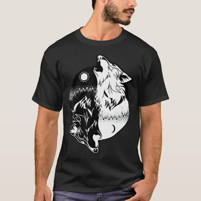 Wolf Yin Yang Skoll Yin Yang Trauzeuge T-Shirt (Vorderseite)