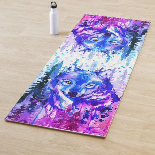 Wolf Yoga Mat - Wasserfarbe Grau Wolf Yogamatte