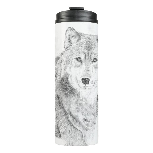 Wolf zwischen Birkenbäumen auf der Wärmflasche Thermosbecher (Vorderseite)