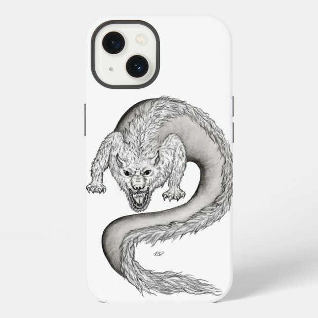 Wolfdrache Schwarz-Weiß-Design iPhone Hülle (Rückseite)