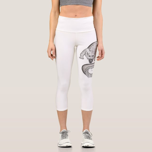 Wolfdrache , Wolf und Drache, Mix-Kreatur Capri Leggings (Vorderseite)