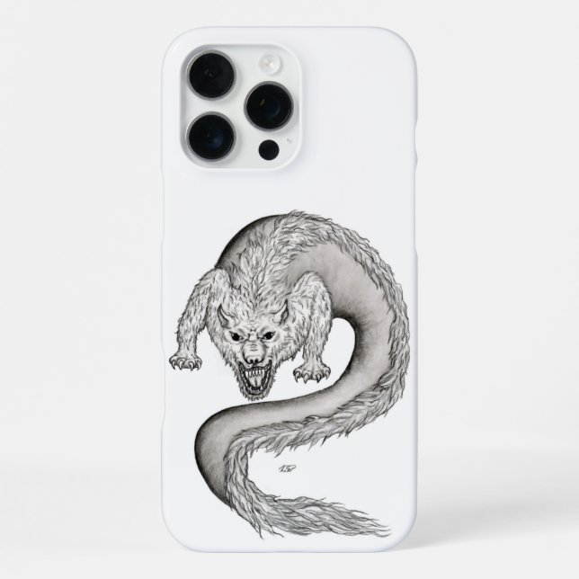 Wolfdrachen Schwarz-Weiß-Design iPhone Hülle (Rückseite)