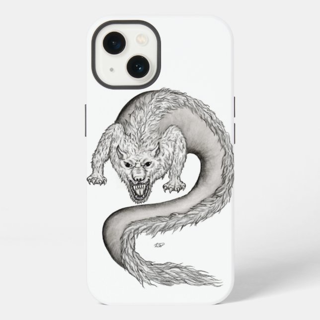 Wolfdrachen Schwarz-Weiß-Design iPhone Hülle (Rückseite)
