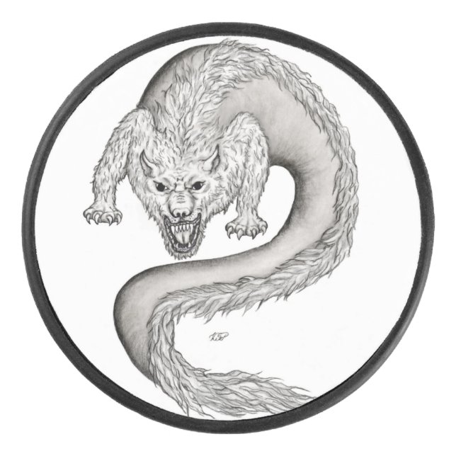 Wolfdragon Schwarzweiß-Design Eishockey Puck (Vorderseite)