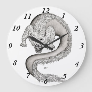 Wolfdragon Schwarzweiß-Design Große Wanduhr