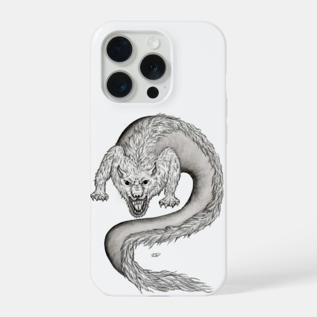 Wolfdragon Schwarzweiß Design iPhone Hülle (Rückseite)