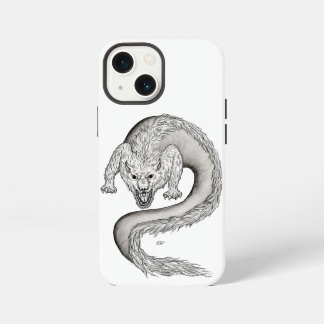 Wolfdragon Schwarzweiß-Design iPhone Hülle (Rückseite)
