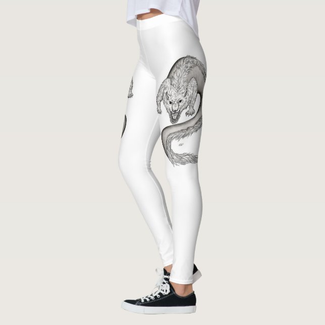 Wolfdragon Schwarzweiß-Design Leggings (Links)