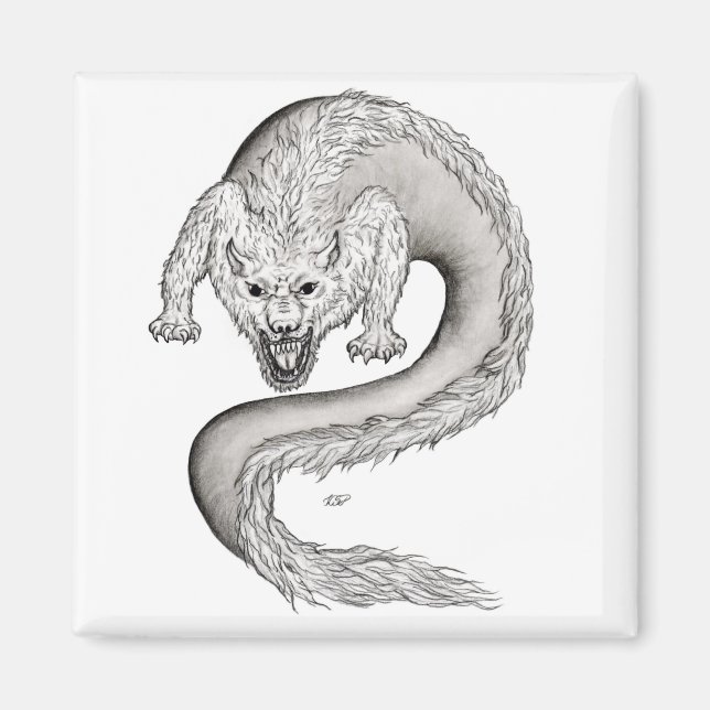Wolfdragon Schwarzweiß Design Magnet (Vorne)