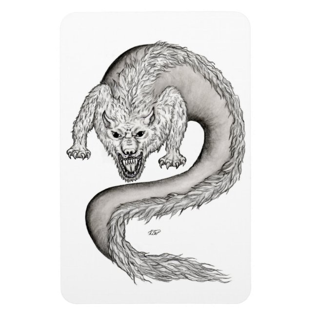 Wolfdragon Schwarzweiß-Design Magnet (Vertikal)