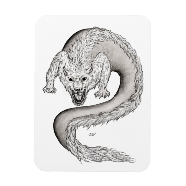 Wolfdragon Schwarzweiß Design Magnet (Vertikal)