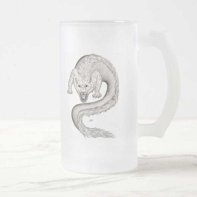 Wolfdragon Schwarzweiß Design Mattglas Bierglas (Rechts)