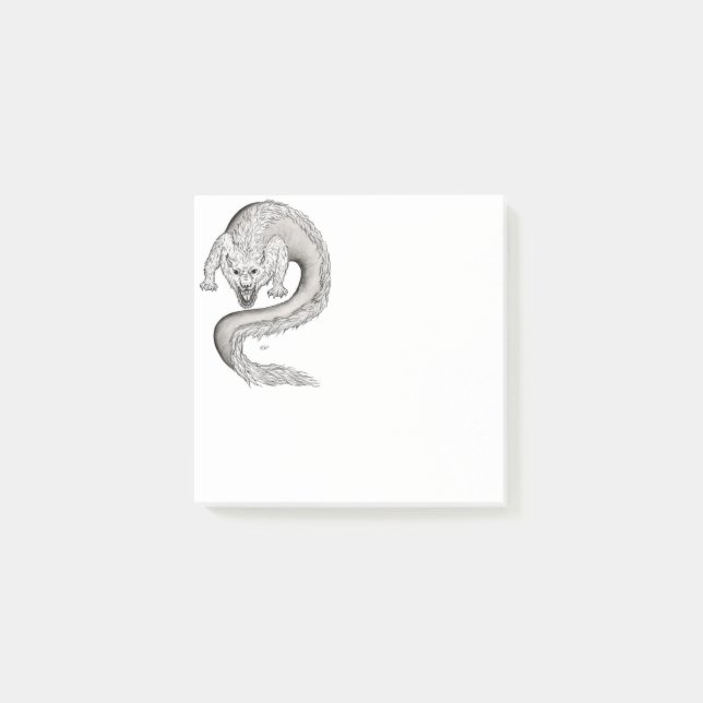 Wolfdragon Schwarzweiß-Design Post-it Klebezettel (Vorderseite)