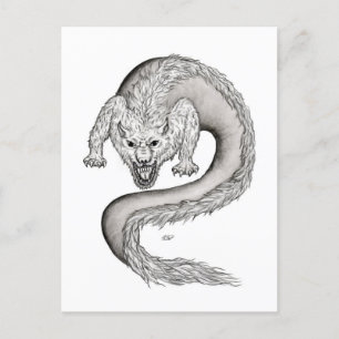 Wolfdragon Schwarzweiß-Design Postkarte