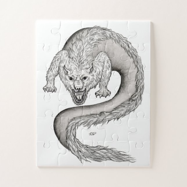 Wolfdragon Schwarzweiß-Design Puzzle (Vertikal)