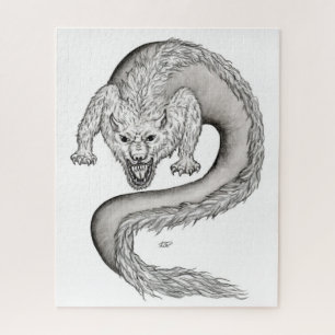 Wolfdragon Schwarzweiß-Design Puzzle