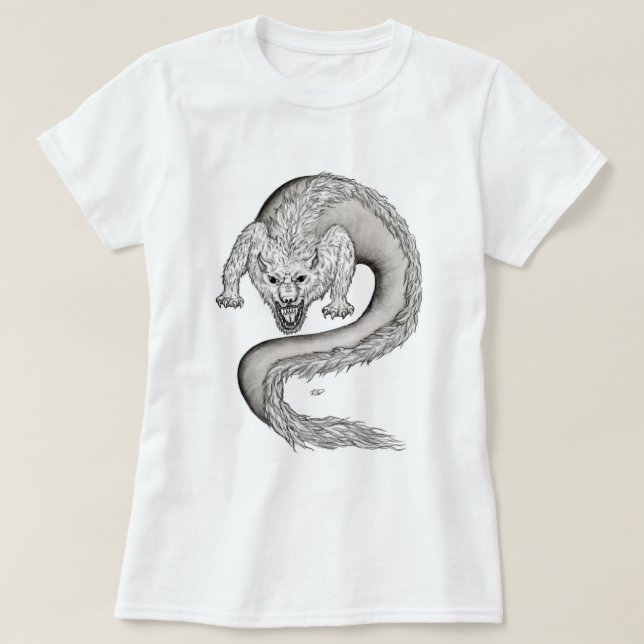 Wolfdragon Schwarzweiß-Design T-Shirt (Design vorne)
