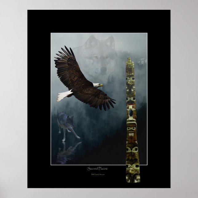 Wölfe, Adler und Totem Mystisches Kunstposter Poster (Vorne)