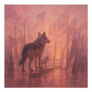 Wölfe am Sonnenaufgang-Spiegelpfad – GeoWild Art Poster