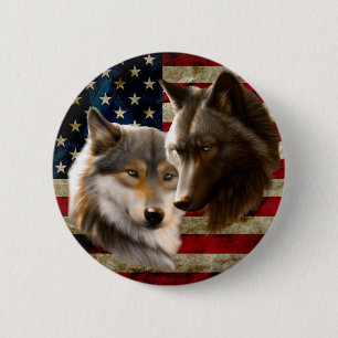 Wölfe amerikanische Flagge Button