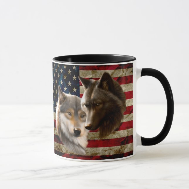 Wölfe amerikanische Flagge Tasse (Rechts)