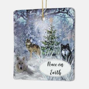 Wölfe an Weihnachten ein Winterwunderland-Ornament Keramikornament