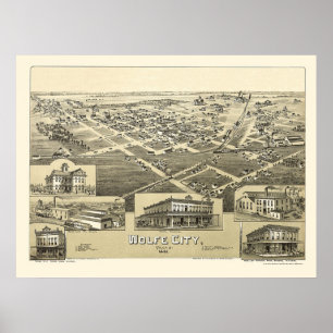 Wolfe City, TX Panorama Karte - 1891 Poster